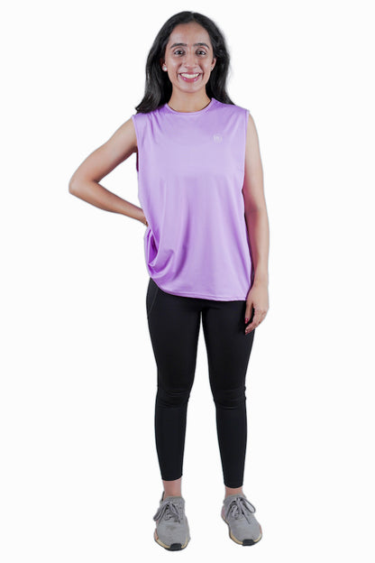 Sleeveless cut-out slit back training tank top - Lavender