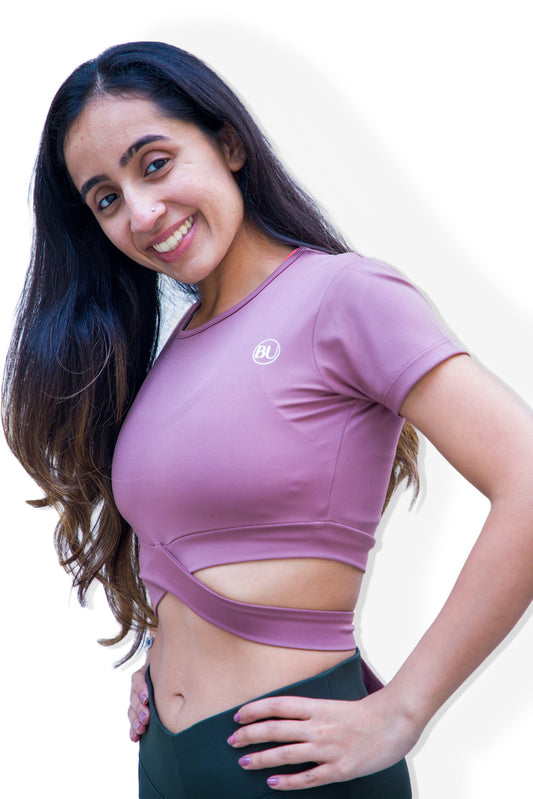 TieBack Crop Training Top  - Dust Pink